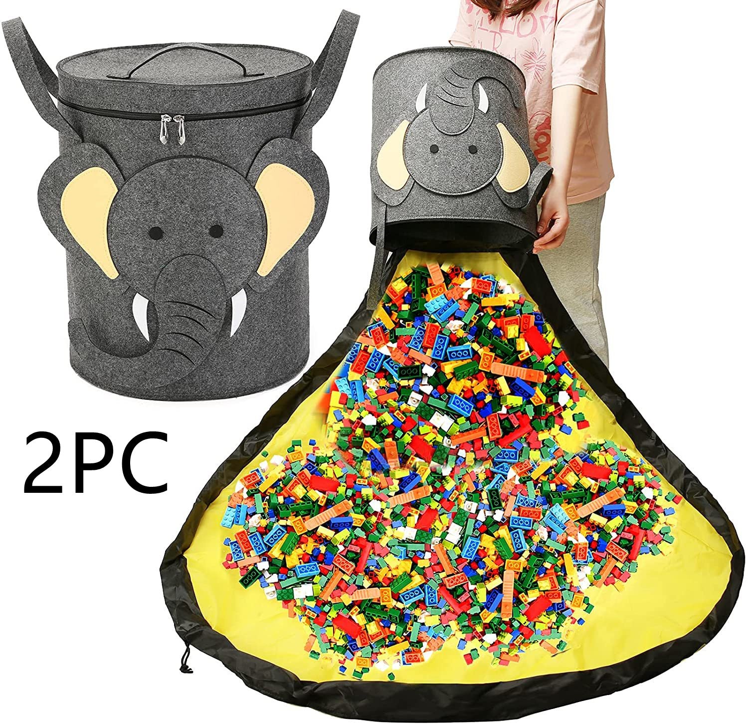 Felt Storage Bag Toy Play Mat 2 In 1 Pull Rope Image