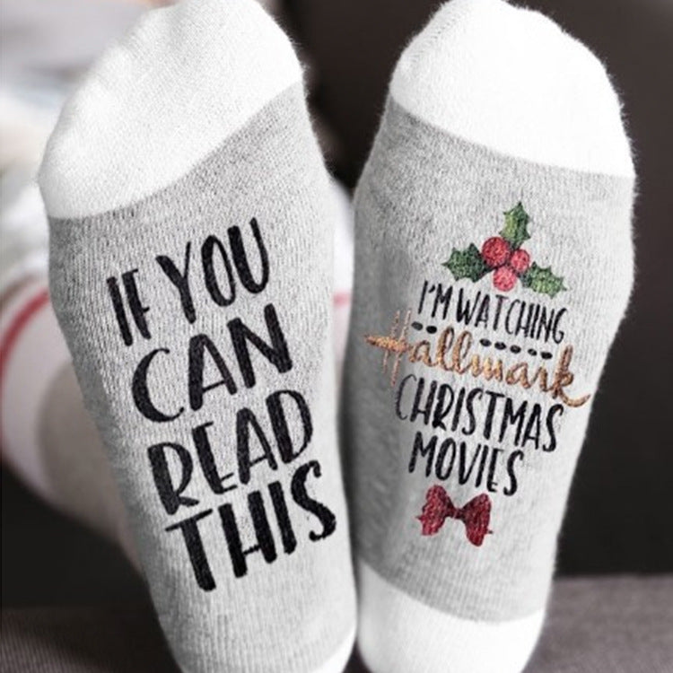 New Funny Winter Creative Art Lettered Wine Socks Xmas Gift If You Can Read Watching Christmas Movies Home Image