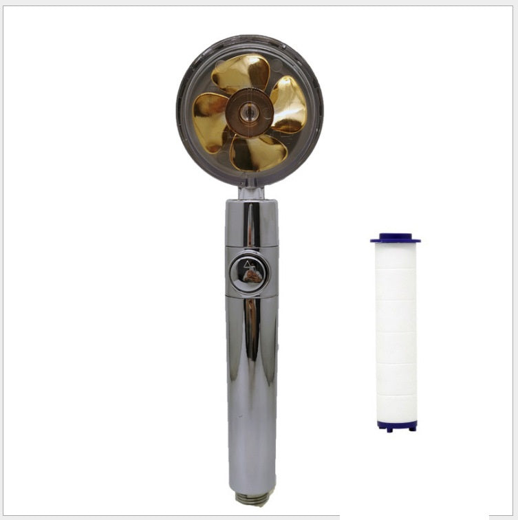 Propeller Driven Shower Head With Stop Button And Cotton Filter Turbocharged High Pressure Handheld Shower Nozzle Image