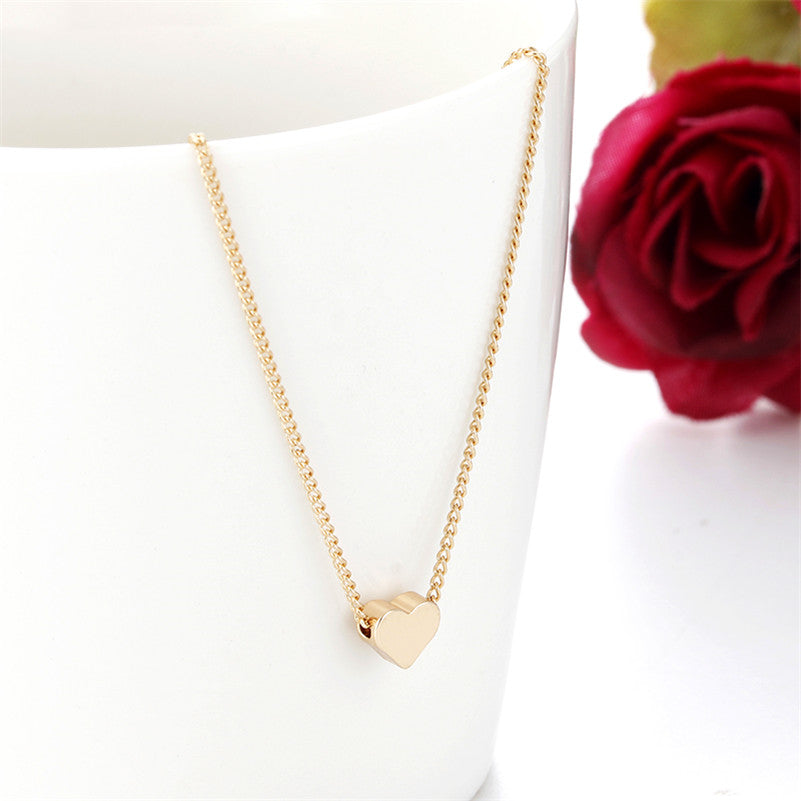 Simple Fashion Gold Color Double-sided Love Pendant Necklaces Clavicle Chains Necklace Women Jewelry Valentines Day Gift Image