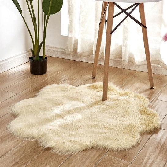 Artificial Woolen Carpet Rug Floral Shape Sheepskin Hairy Carpet Faux Mat Seat Pad Fur Warm Tapetes Floor Mat Soft Area Rug Image