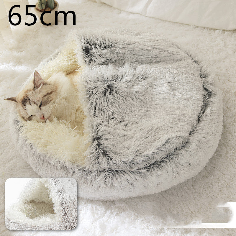 2 In 1 Dog And Cat Bed Pet Winter Bed Round Plush Warm Bed House Soft Long Plush Pets Bed Image