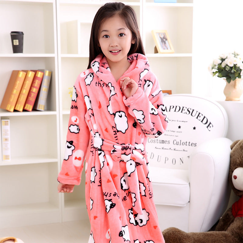 Plus velvet long sleeve children bathrobe Image