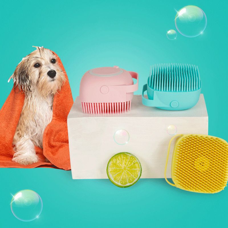 Soft Silicone Bristles Cat Dog Bath Brush Comb Scrubber Shampoo Dispenser For Pet Grooming Deshedding For Pet Washing Image