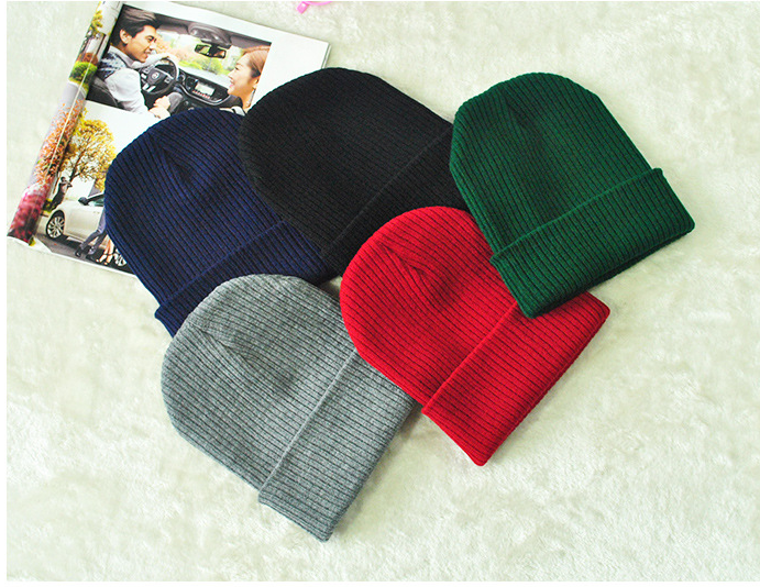 Men's And Women's Warm Solid Color Striped Caps Image