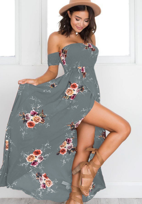 Boho style long dress women Off shoulder beach summer dresses Image