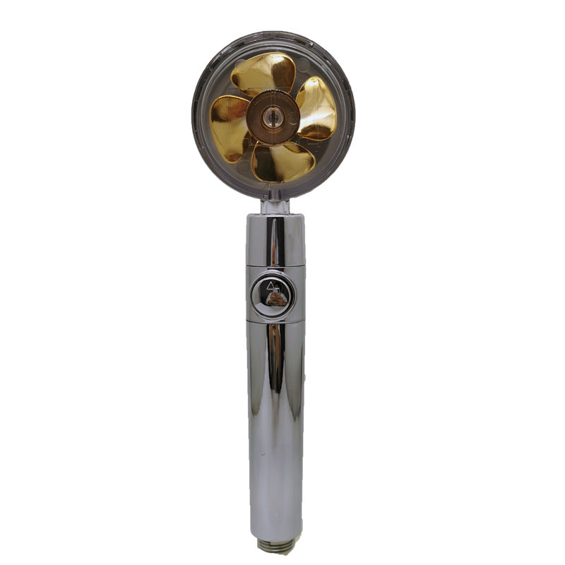 Propeller Driven Shower Head With Stop Button And Cotton Filter Turbocharged High Pressure Handheld Shower Nozzle Image