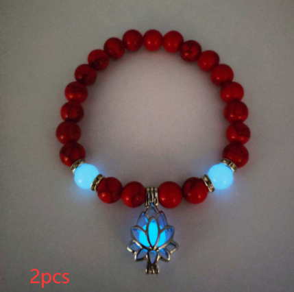 Energy Luminous Lotus Natural Stone Bracelet Yoga Healing Luminous Glow In The Dark Charm Beads Bracelet For Men Women Prayer Buddhism Image