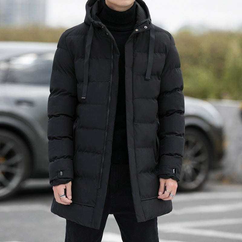 Long Hooded Jacket Men Winter Warm Windproof Coat Fashion Solid Color Clothes Outdoor Image