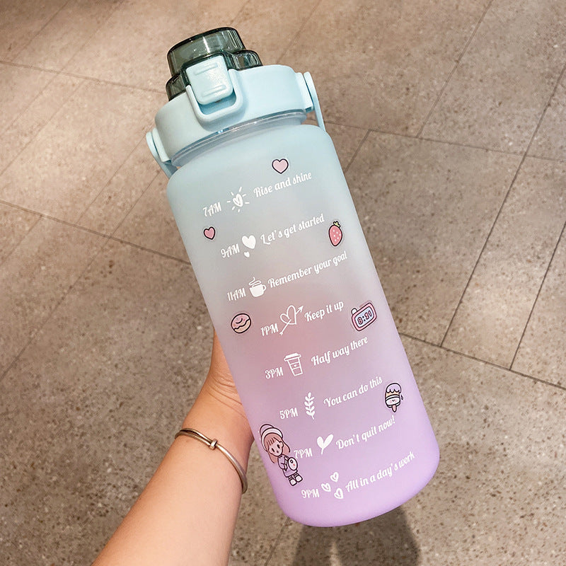 Stickers Water Bottle With Straw 2000ml Cute Portable Scale Bottle Image