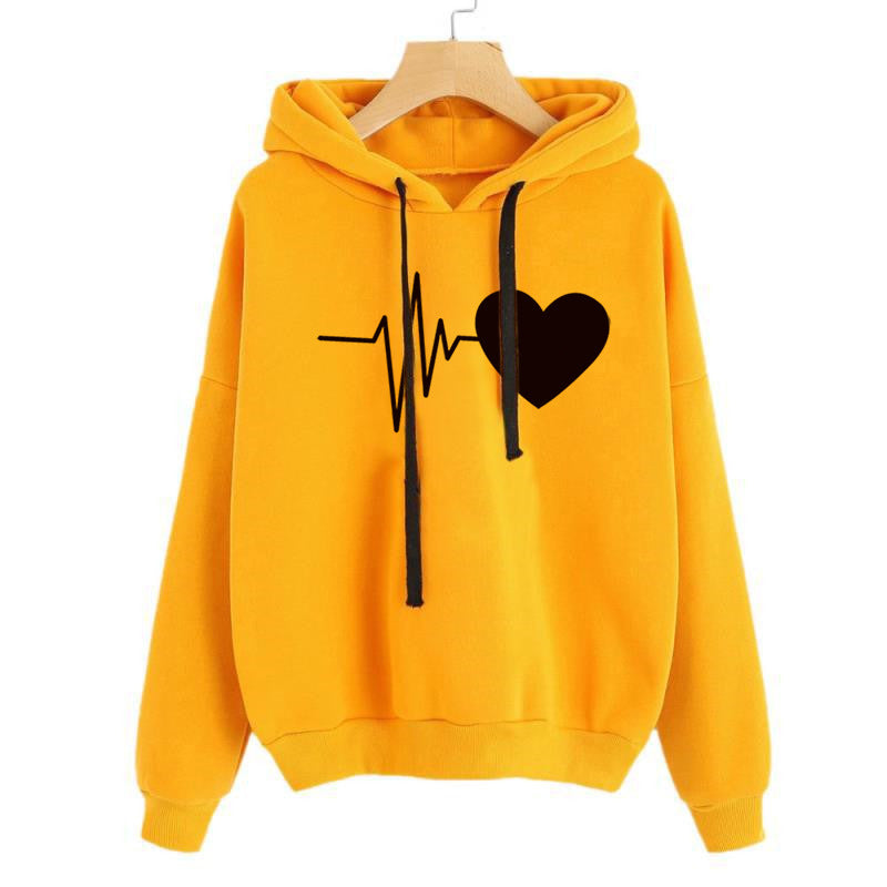 Heart Print Streetwear Hoodies Women Sweatshirt Spring Autumn Long Sleeve Hoodie Clothes Image