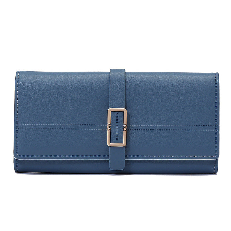 Long Metal Buckle Simple Tri-fold Clutch Image