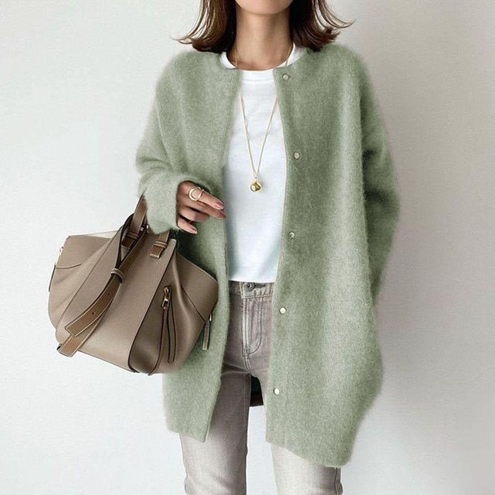 Loose Round Neck Single Breasted Cardigan Fashion Solid Color Coat Jacket Autumn And Winter Women's Clothing Image