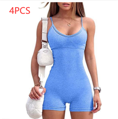 Spaghetti Strap Shorts Jumpsuit Sports Yoga Workout Tight Romper Women Fashion Fitness Sportwear Image