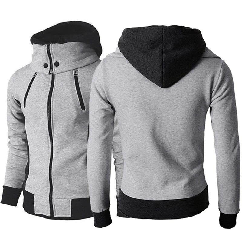 Men's Zip UP Hooded Jacket Fake Two Piece Sports Cardigan Casual Slim Sweatshirt Jacket Image