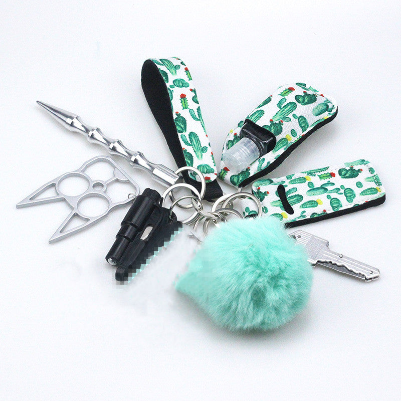 Self Defense Keychain Suit Personal Keychain For Girls Women Safety Key Ring With Hand Sanitizer Bottle Holder Pompom Whistle Image