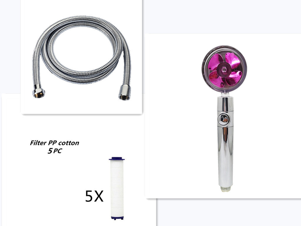 Propeller Driven Shower Head With Stop Button And Cotton Filter Turbocharged High Pressure Handheld Shower Nozzle Image