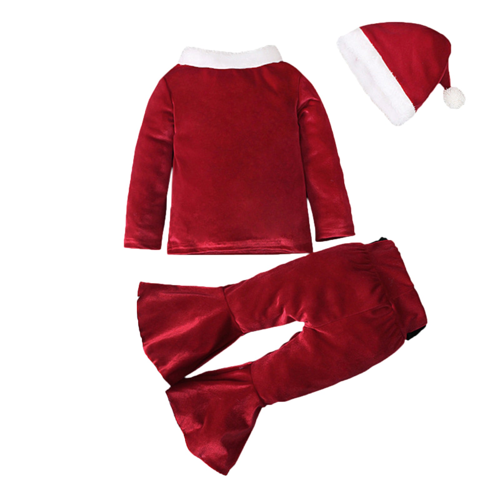 Winter Christmas Long-sleeved Shirt Bell Bottoms Hat Three-piece Children's Clothing Image