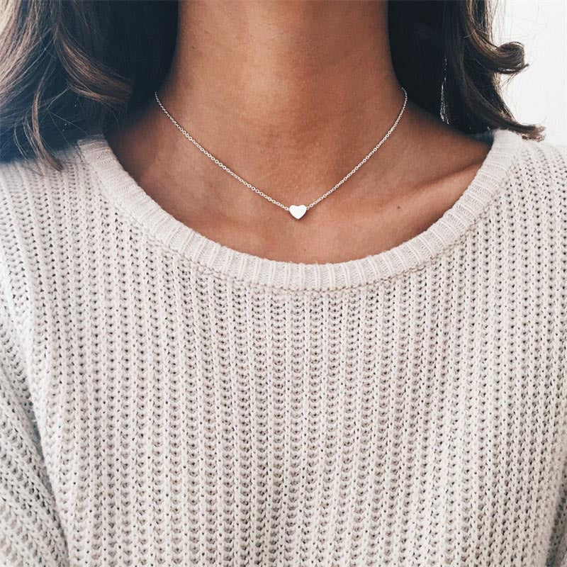 Simple Fashion Gold Color Double-sided Love Pendant Necklaces Clavicle Chains Necklace Women Jewelry Valentines Day Gift Image