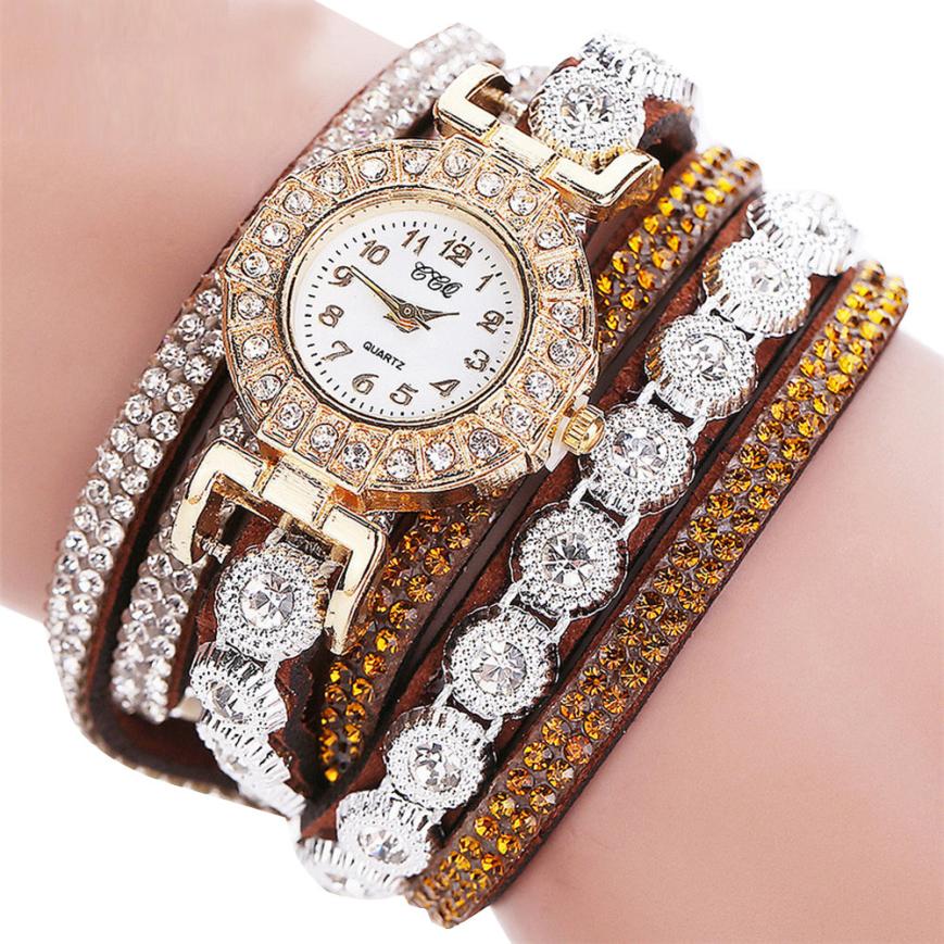 Relogio masculino Women Quartz Women PU Leather Rhinestone Watch Bracelet Watches Image