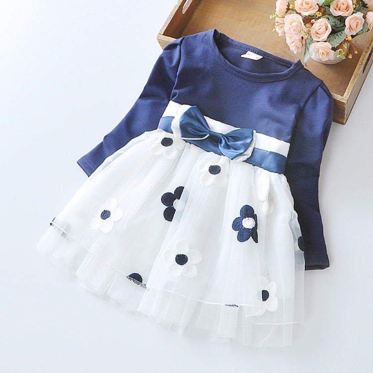 Flower bow long sleeve dress Image