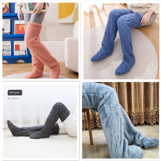 Over Knee High Fuzzy Long Socks Winter Warm Cold Leg Knee Joint Cold-proof Stockings Home Floor Sleeping Socks Image