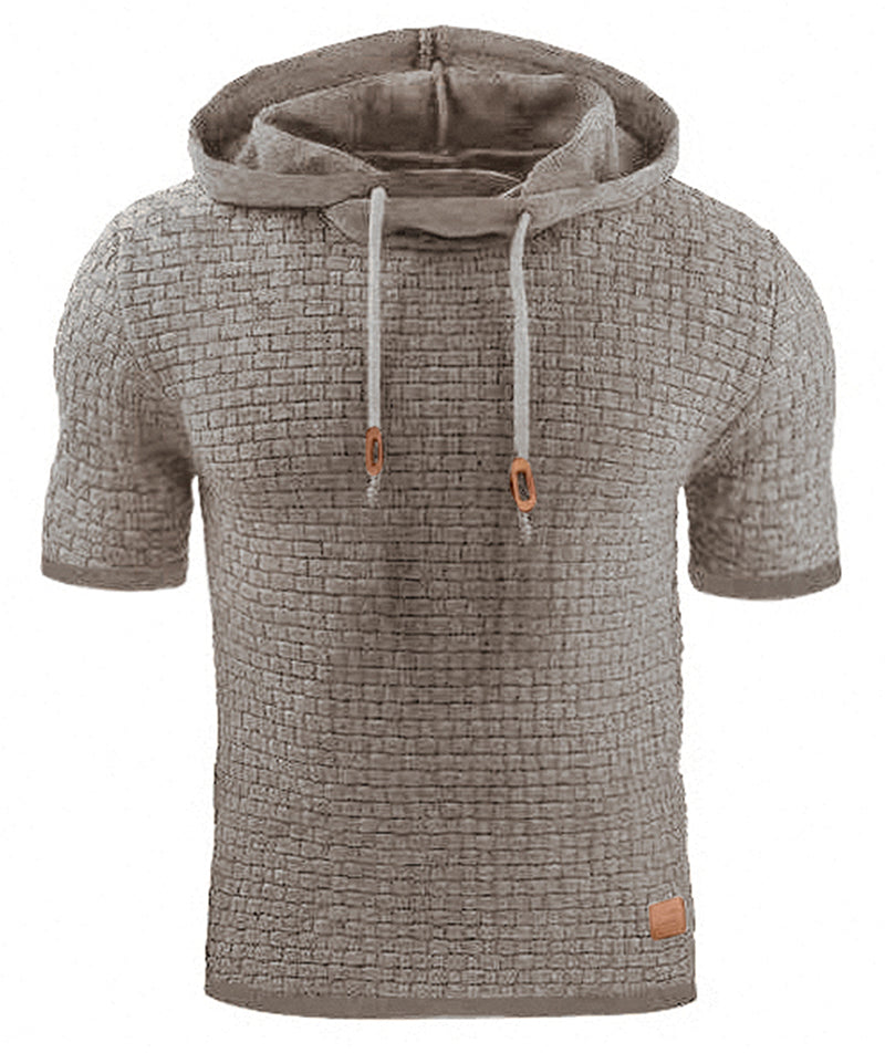 Mens Hooded Sweatshirt Short Sleeve Solid Knitted Hoodie Pullover Sweater Image