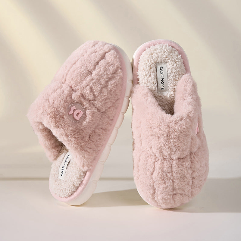 Warm Winter Plush Slippers Women Non-slip Thick-soled Fluffy Slippers Couple Slippers Men Indoor Bedroom Soft Solid House Shoes Image