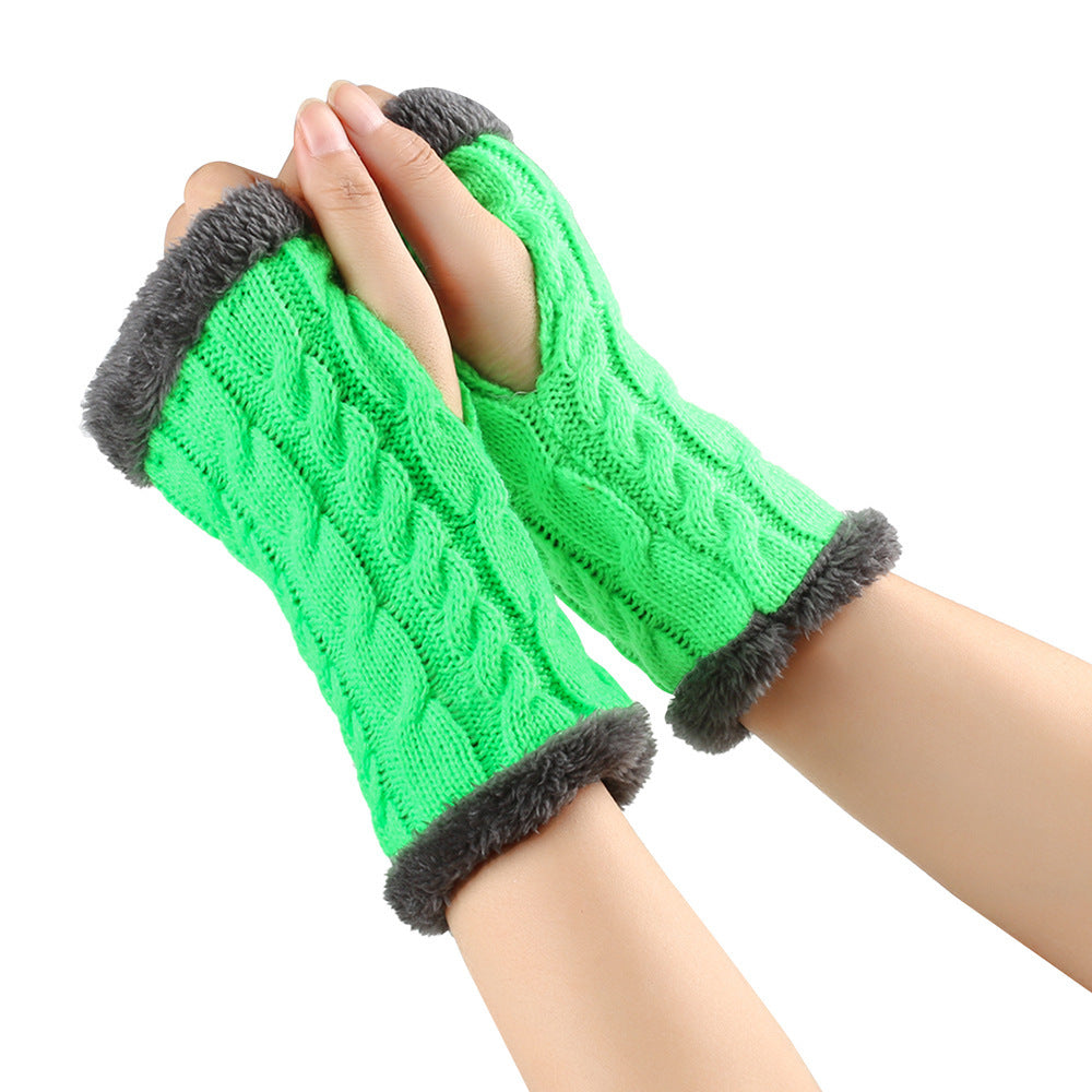 Winter Plush Gloves Twist Knitted Fingerless Fleece Gloves Women Warm Thickened Woolen Gloves Image