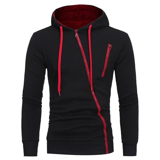 Diagonal Zipper Design Sweater Solid Color Hooded Sweater Men Clothes Image