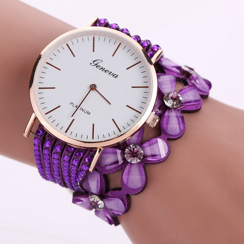 Fashion Geneva Flowers Watches Women Dress Elegant Quartz Bracelet Ladies Watch Crystal Diamond Wrist Watch Gift Reloj Mujer Image