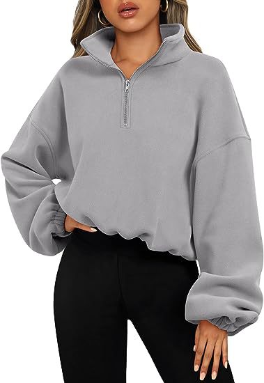 Loose Sport Pullover Hoodie Women Winter Solid Color Zipper Stand Collar Sweatshirt Thick Warm Clothing Image