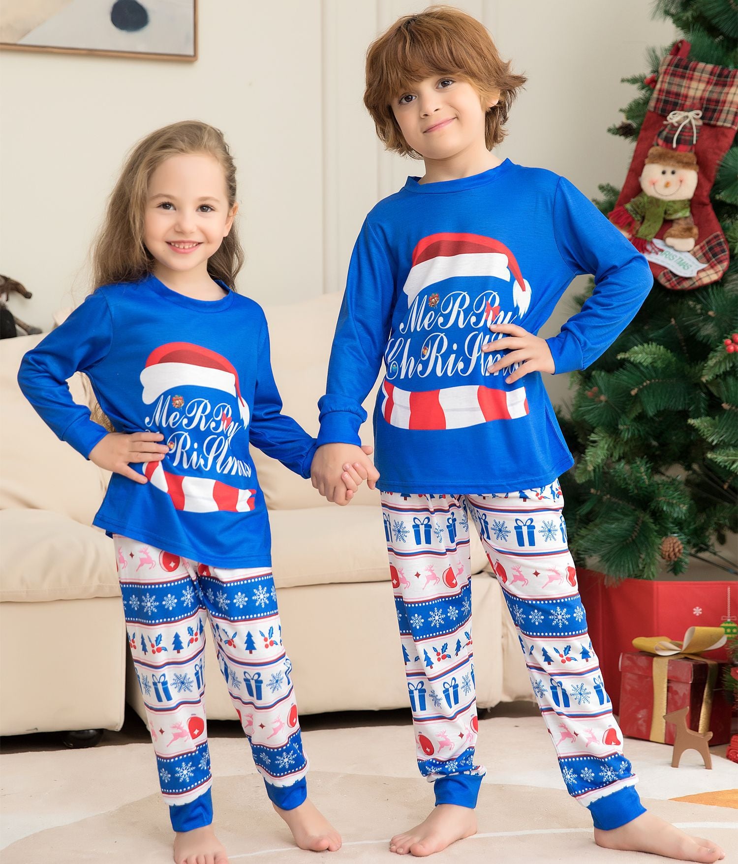 Matching Family Pajamas Sets Christmas PJ's Letter Print Top And Plaid Pants Jammies Sleepwear Image