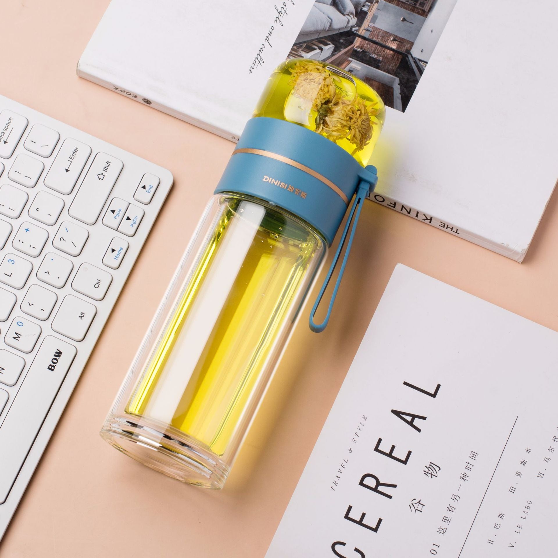 Glass Water Bottle With Tea Infuser Filter Tea Separation Double Wall Glass Bottle Leakproof Water Bottle Image