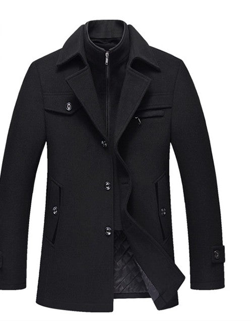 Men Woolen Coats Winter Slim Fit Warm Overcoats Brand Detachable Collar Casual Wool Blends Trench Coats SL-F053 Image