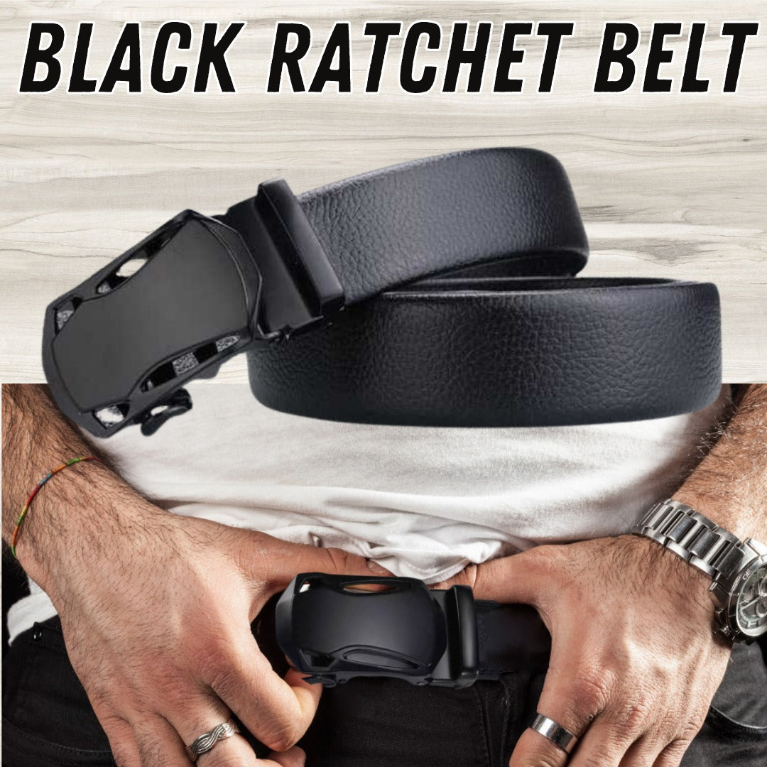 Microfiber Leather Ratchet Belt Adjustable Automatic Buckle Black Belts For Men Image