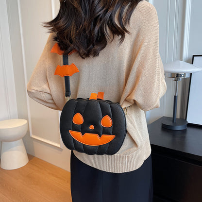 2023 Halloween Bags Funny Pumpkin Cartoon Shoulder Crossbody Bag With Bat Personalized Creative Female Bag