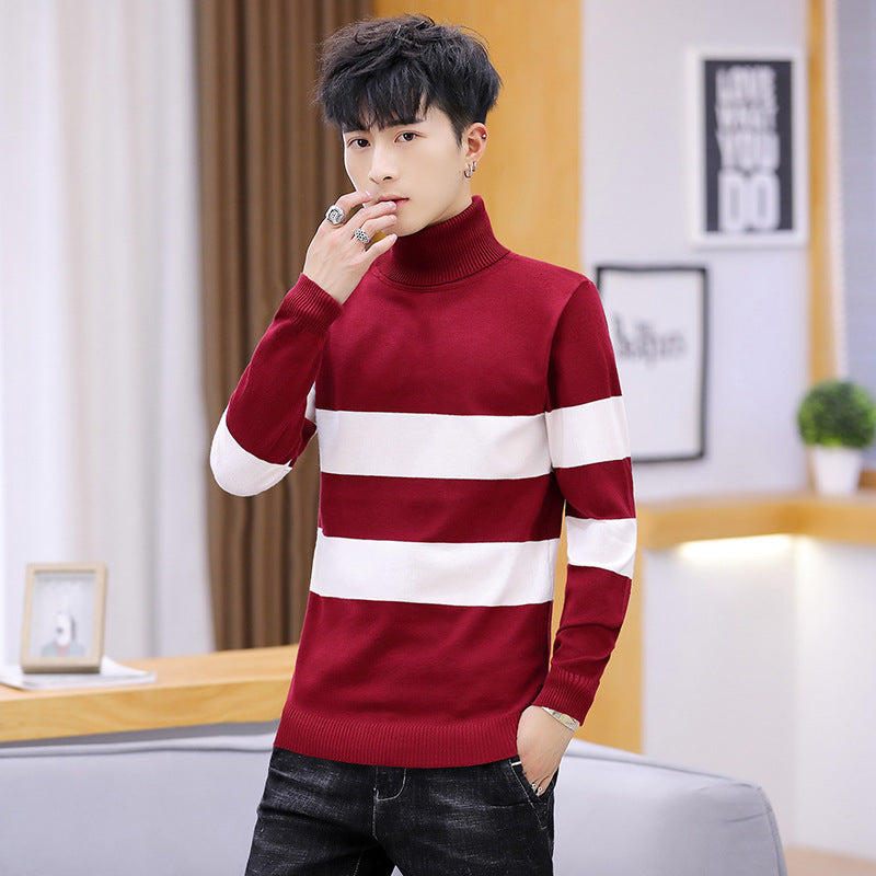 High Neck Striped Sweater Men Fashion Men Image