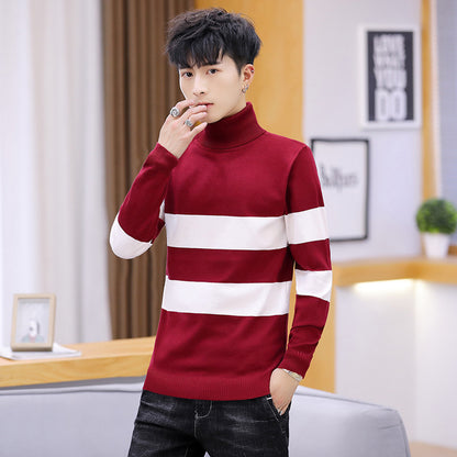 High Neck Striped Sweater Men Fashion Men