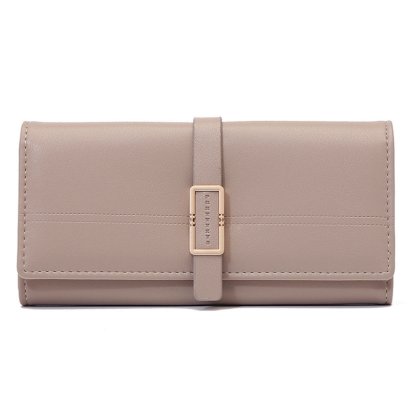 Long Metal Buckle Simple Tri-fold Clutch Image