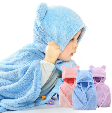 Cotton baby care hooded bath towel Image