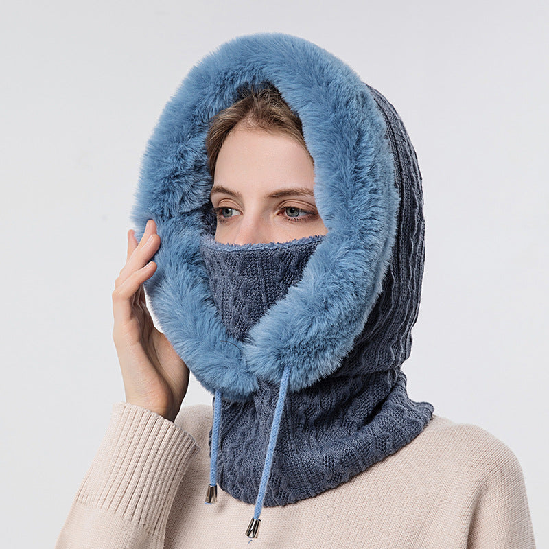 Winter Thick Plush Hat With Scarf Windproof Warm Knit Hats Hooded For Women Image