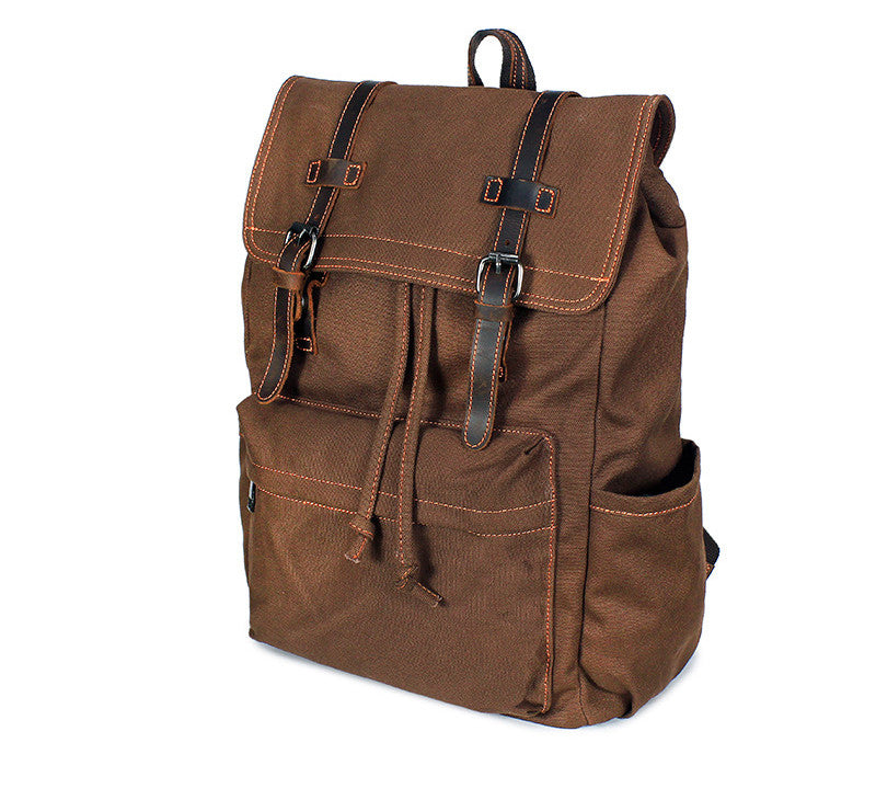 Men's Backpack Vintage Crazy Horse Leather Outdoor Travel Canvas Bag