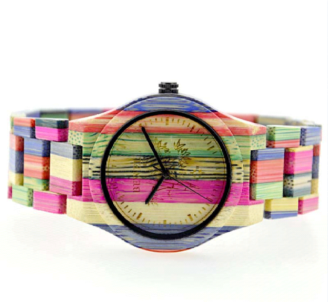 Colored Bamboo Wood Carving Couple Watch Image