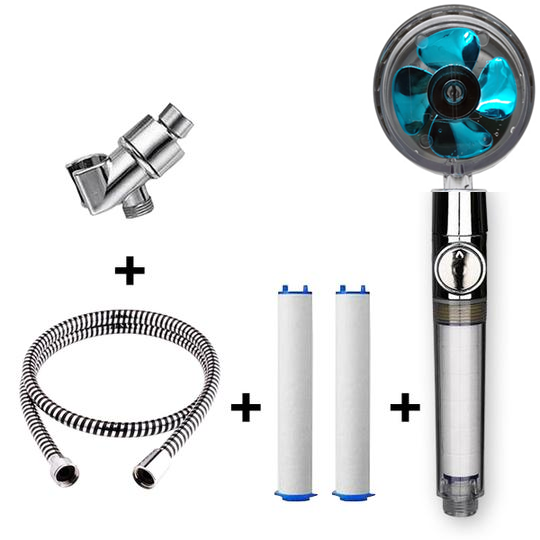 Propeller Driven Shower Head With Stop Button And Cotton Filter Turbocharged High Pressure Handheld Shower Nozzle Image