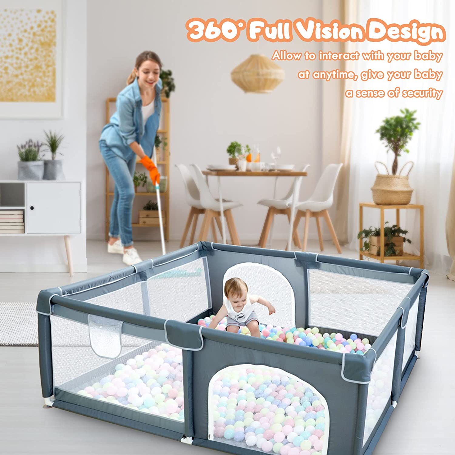 Play Pen For Babies And Toddlers, Baby Play Yard With Gate For Limited Space 47x47x26  Baby Fence With Breathable Mesh, Safety Indoor & Outdoor Activity Center Image