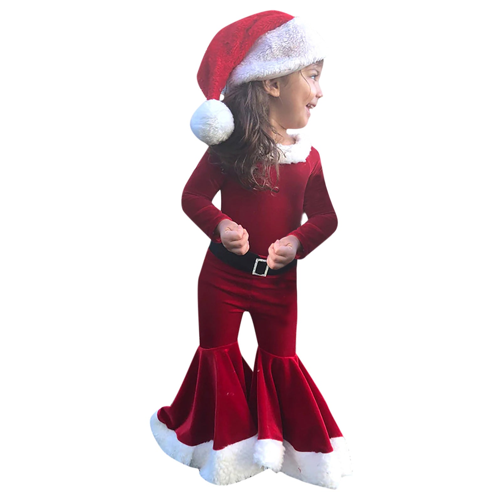 Winter Christmas Long-sleeved Shirt Bell Bottoms Hat Three-piece Children's Clothing Image