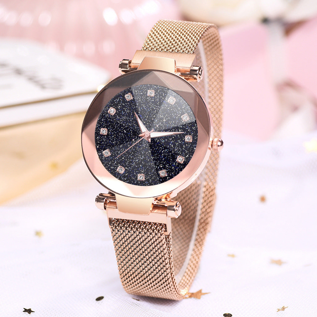 Women's Watch Square Diamond Rhinestone Starry Sky Face Ladies Casual Fashion Watch Set Bracelet Watch Image