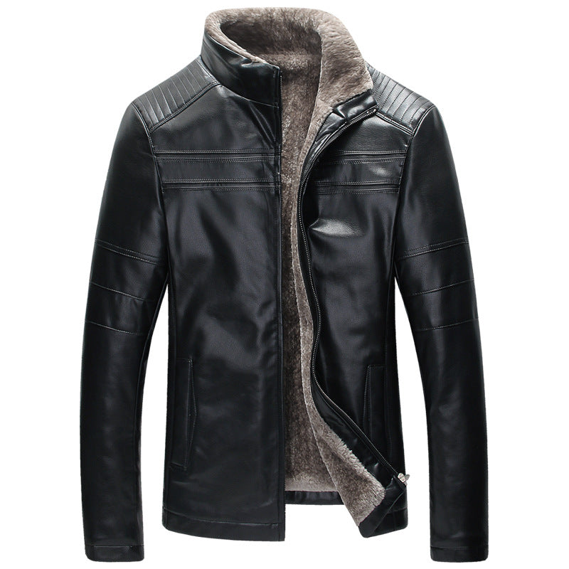 Men PU Leather Stand Collar Jacket Image