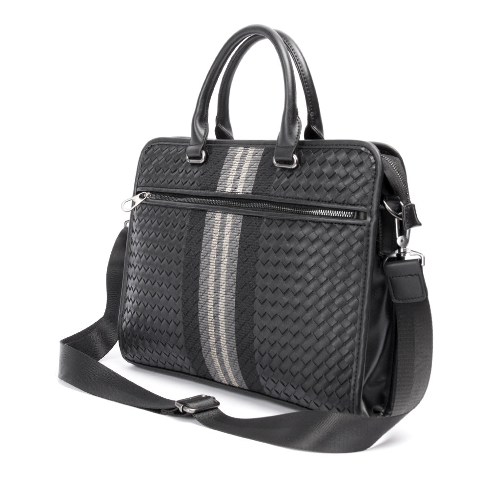 Stitching Woven Business Casual Briefcase Men's Shoulder Crossbody Computer Bag Image